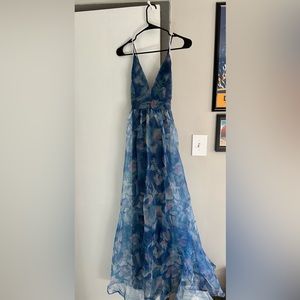 Bloom Wildly Navy Blue Floral Organza Maxi Dress